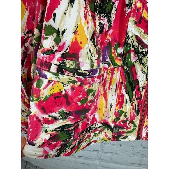 CHICO'S cotton stretch multicolor zipper unlined jacket blazer size 1 M - Picture 4 of 9